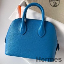Hermes Bolide 1923 mini ručne vyrobená taška z modrej kože Frida Chevre Mysore