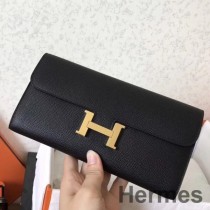 Dlhá peňaženka Hermes Constance z čiernej epsomskej kože
