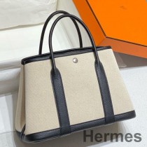 Hermes Garden Party 30 cm taška z toaletnej a čiernej kože