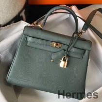 Hermes Kelly 25 cm Retourne taška z Vert Amande Clemence kože