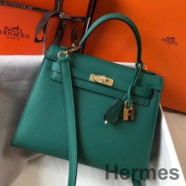 Hermes Kelly 25 cm Sellier taška z malachitovej epsomskej kože