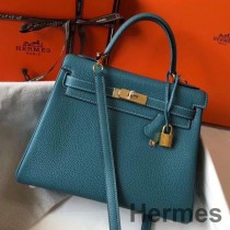 Hermes Kelly 32 cm modrá taška Jean Clemence Leather GHW