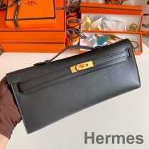 Ručne vyrobená taška Hermes Kelly Cut z čiernej kože Swift
