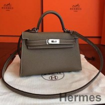 Ručne vyrobená taška Hermes Kelly Mini II z taupe epsomskej kože
