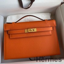 Ručne vyrobená taška Hermes Kelly Pochette z oranžovej epsomskej teľacej kože