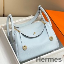 Hermes Lindy 26cm taška z modrej kože Brume Clemence GHW