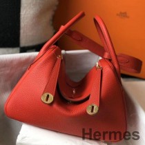 Taška Hermes Lindy 30 cm z červenej kože Clemence GHW