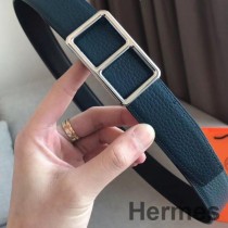 Hermes Officier obojstranný 38 mm opasok z modrej kože Clemence