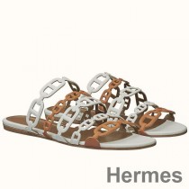 Sandále Hermes Thalassa z hnedo-bielej jahňacej kože