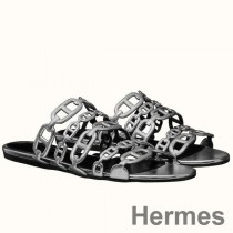 Sandále Hermes Thalassa v striebornej metalickej teľacej koži