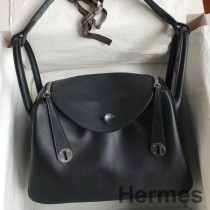 Ručne vyrobená taška Hermes Touch Lindy 30 z čiernej Swift teľacej kože