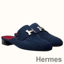 Hermes Trocadero Mules V Modrom Semišu