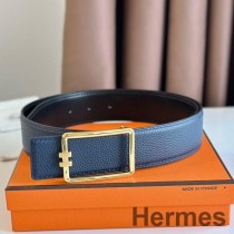 Obojstranný opasok Hermes Tube H 38 mm z modrej kože Clemence