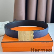 Obojstranný opasok Hermes Typo 32 mm z modrej epsomskej teľacej kože