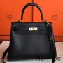 Ručne vyrobená taška Hermes Kelly 25 cm Retourne z čiernej kože Swift