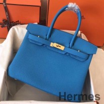 Hermes 버킨 30 블루 잔지바르 클레멘스 가죽 핸드메이드 백