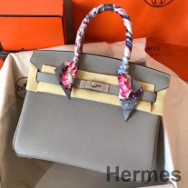 펄 그레이 클레멘스 가죽 소재의 Hermes 버킨 30 핸드메이드 백