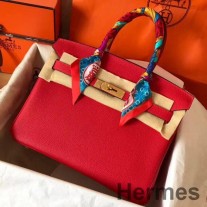 Hermes 버킨 30 레드 클레멘스 가죽 핸드메이드 백