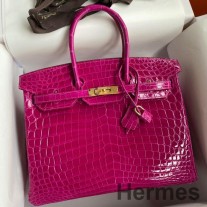 Hermes 버킨 35 로즈 셰헤라자드 악어 나일로티쿠스 샤이니 스킨 소재 핸드메이드 백