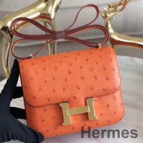 Hermes 콘스탄스 18 오렌지 타조 가죽 핸드메이드 백