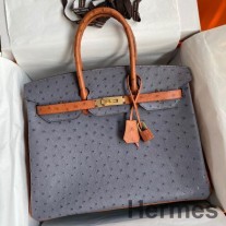 그리스 마노와 골드 타조 가죽 소재의 Hermes HSS Birkin 35 바이컬러 백