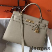 Gris Tourterelle Epsom 가죽 GHW 소재의 Hermes Kelly 32cm 백