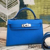 블루 쉐브르 가죽 소재의 Hermes Kelly Mini II 핸드메이드 백