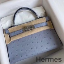 블루 린 타조 가죽 소재의 Hermes Kelly Mini II 핸드메이드 가방
