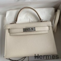 Craie Epsom 송아지 가죽 소재의 Hermes Kelly Mini II Sellier 핸드메이드 백