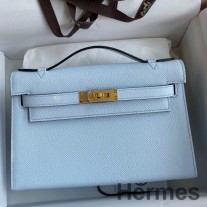 블루 브룸 엡솜 송아지 가죽 Hermes 켈리 포셰트 핸드메이드 백