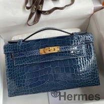 버트 보스포어 샤이니 엘리게이터 가죽 소재의 Hermes 켈리 포셰트 핸드메이드 백