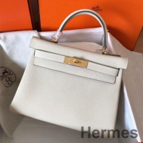 Hermes Kelly Retourne 28 Craie Clemence 가죽 소재의 핸드메이드 백