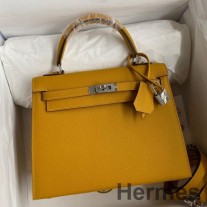 Hermes Kelly Sellier 25 Jaune Ambre Epsom 송아지 가죽 핸드메이드 백