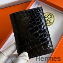 Hermes MC² 유클리드 카드 홀더, 블랙 샤이니 엘리게이터 가죽 소재