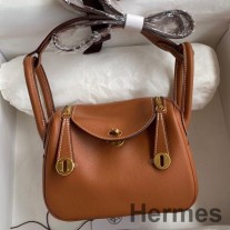 골드 스위프트 가죽 소재의 Hermes 미니 Lindy 핸드메이드 백