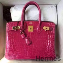 로즈 레드 악어 나일로티쿠스 샤이니 스킨 소재의 Hermes 버킨 30 백