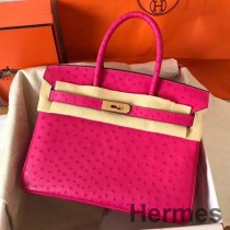 Hermes 버킨 30 로즈 레드 타조 스킨 핸드메이드 백