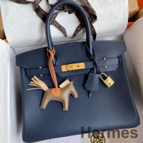블루 사파이어 클레멘스 가죽 소재의 Hermes 버킨 30 리투른 핸드메이드 백