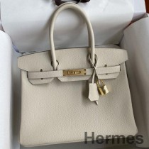 Craie Clemence 가죽 소재의 Hermes Birkin 30 Retourne 핸드메이드 백