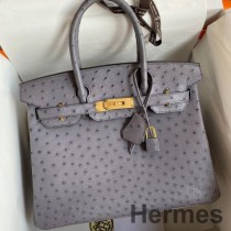 그리스 아스팔트 타조 가죽 소재의 Hermes 버킨 30 리투른 핸드메이드 백