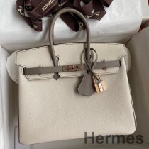 Craie 및 Gris Asphalt Epsom 송아지 가죽 소재의 Hermes HSS Birkin 25 바이컬러 백