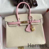 Craie 및 Pink Chevre Mysore 가죽 소재의 Hermes HSS Birkin 25 바이컬러 백