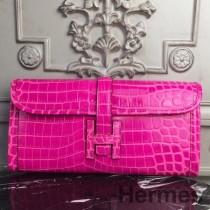 Hermes Jige Elan 29 로즈 레드 악어 가죽 클러치