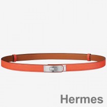 오렌지 엡솜 가죽 소재의 Hermes Kelly 18 벨트