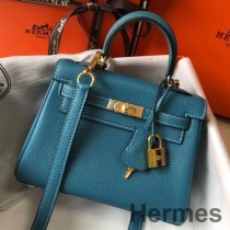 Hermes Kelly 20cm 블루 진 클레멘스 가죽 GHW 백