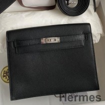 블랙 에버컬러 송아지 가죽 소재의 Hermes Kelly Danse II 백