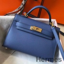블루 아게이트 엡솜 가죽 GHW 소재의 Hermes 켈리 미니 II 백