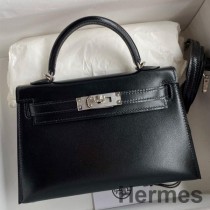 블랙 박스 송아지 가죽 Hermes Kelly Mini II Sellier 핸드메이드 백