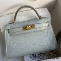 블루 글레이셔 매트 엘리게이터 가죽 소재의 Hermes Kelly Mini II Sellier 핸드메이드 백