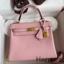 Hermes Kelly Retourne 25 로즈 사쿠라 클레멘스 가죽 소재의 핸드메이드 백